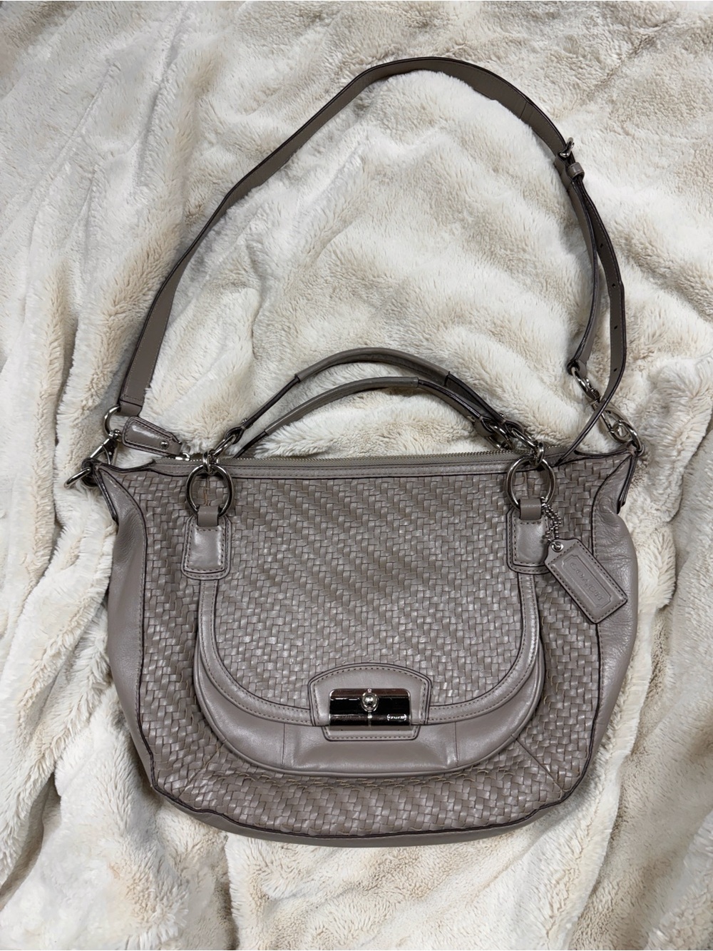 Coach Kristin Woven Leather Satchel Shoulder Bag - Taupe